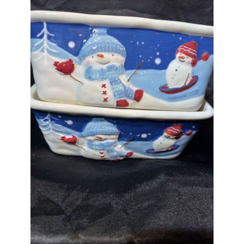 St. Nicholas Square Let It Snow  6" Mini Loaf Pan Holiday Snowman family‎ dish